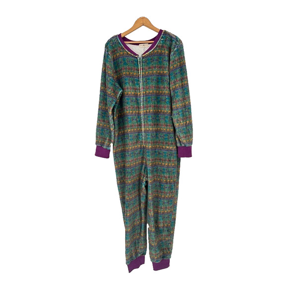 Natural Life Pajamas One Piece Fleece Union Suit Womens Sz Large XL Purple Boho - Picture 2 of 12